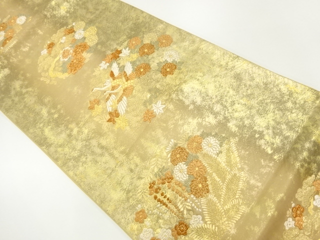 引き箔丸紋に双鶴・花模様織出し袋帯